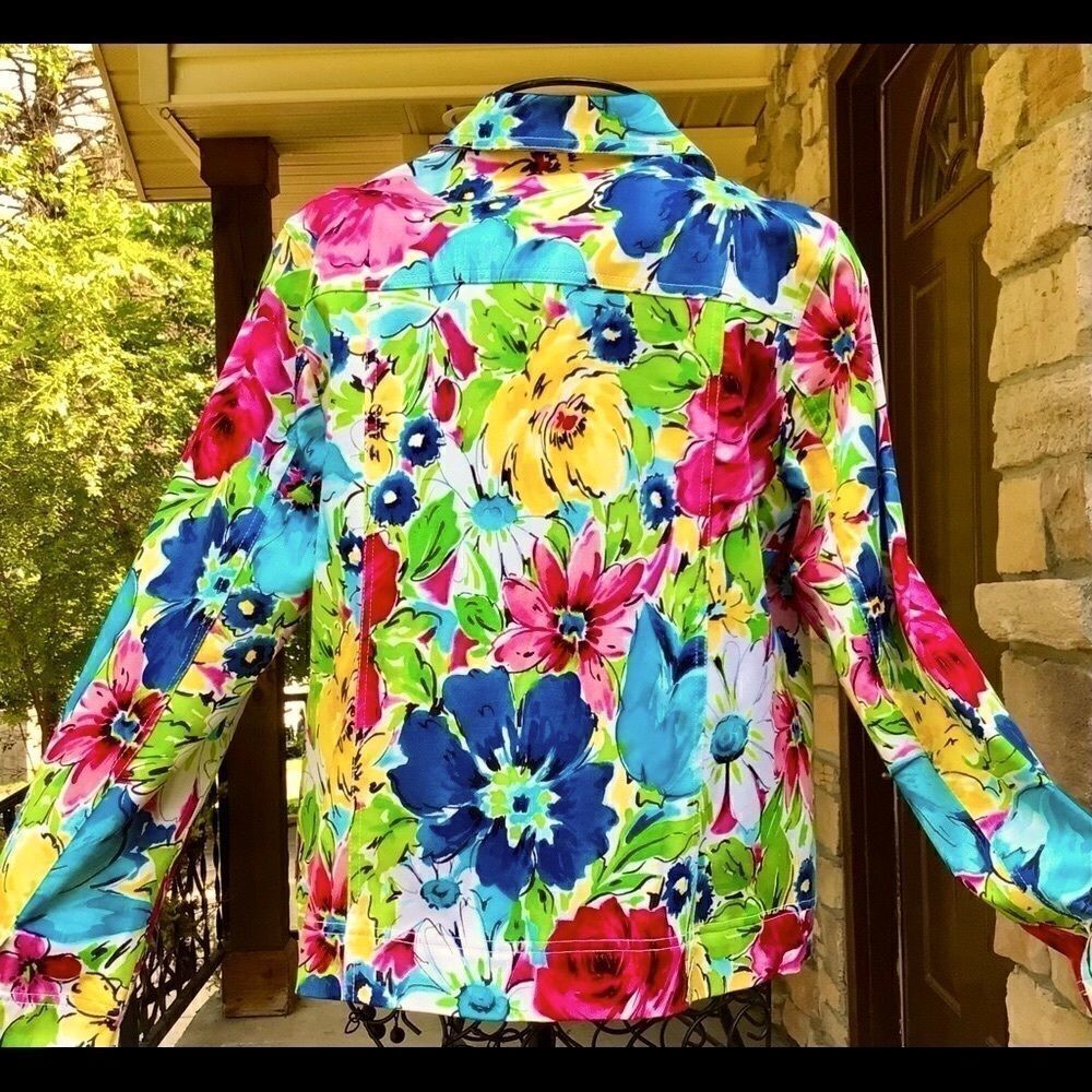 LAURA ASHLEY ABSTRACT ART BRIGHT FLORAL JACKET S NWT - Picture 4 of 11